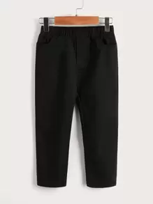 SHEIN Quần con gái lớn Túi màu trơn Giải trí - màu đen - Xem 1