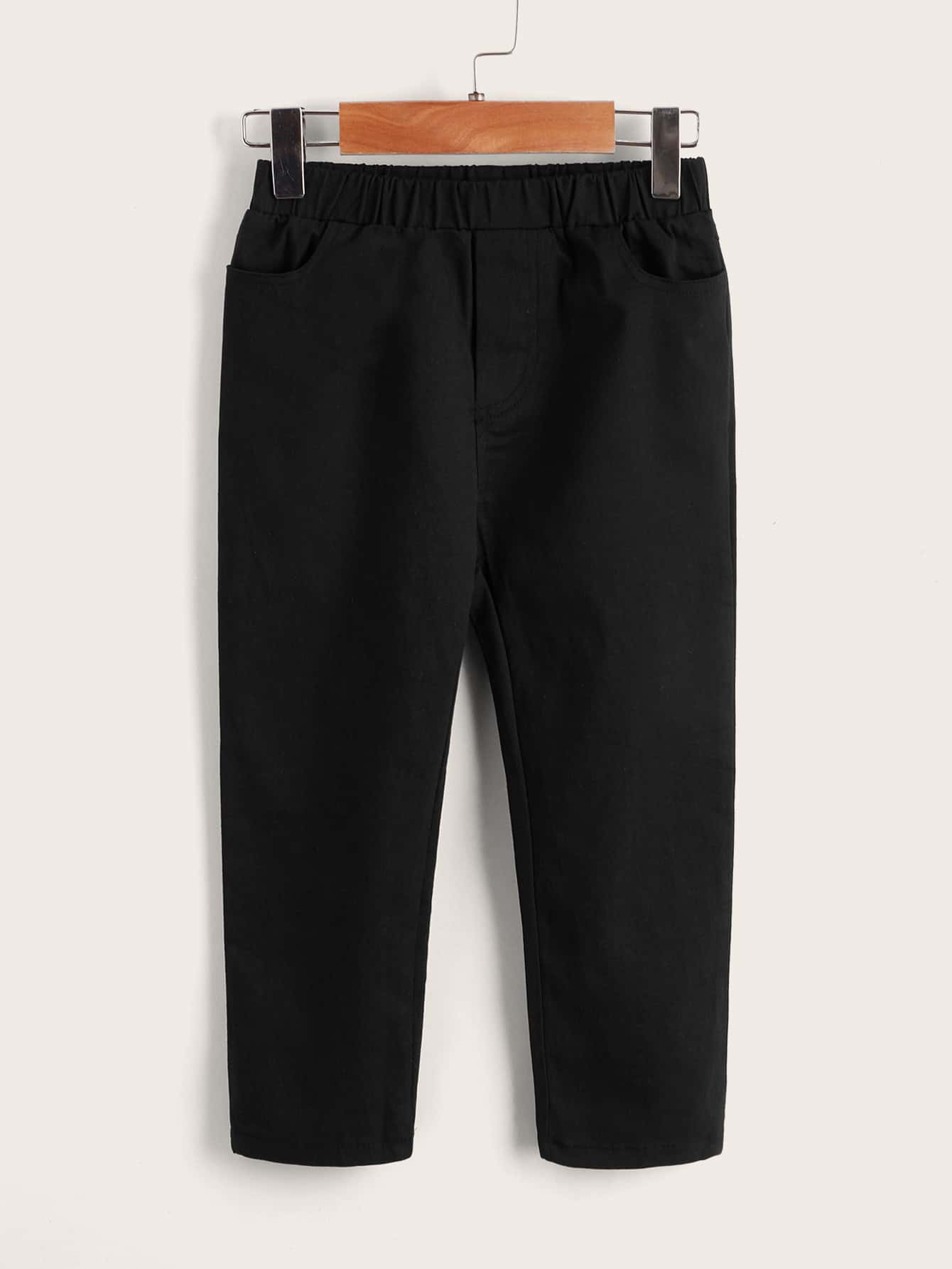 SHEIN Quần con gái lớn Túi màu trơn Giải trí - màu đen - Xem 1