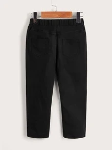 SHEIN Quần con gái lớn Túi màu trơn Giải trí - màu đen - Xem 2