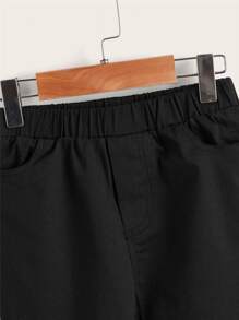 SHEIN Quần con gái lớn Túi màu trơn Giải trí - màu đen - Xem 3