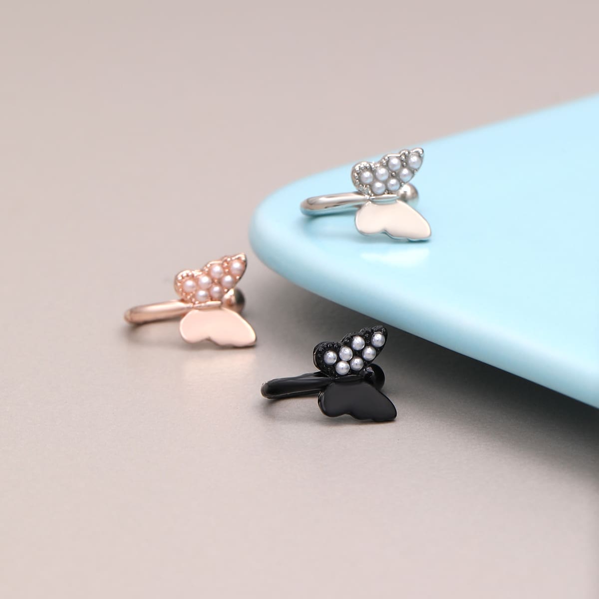 

3pcs Butterfly Decor Nose Ring, Multicolor