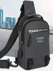 男士字母貼布腰包 - 灰色 - 查看 2