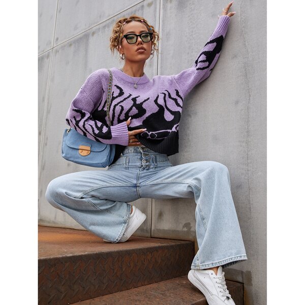

Graphic Pattern Drop Shoulder Sweater, Multicolor