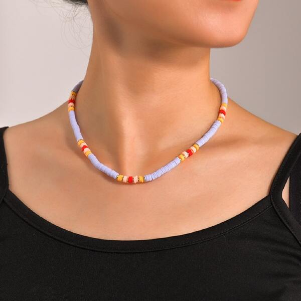 

Soft Clay Beaded Necklace, Baby blue