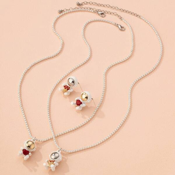 

3pcs Astronaut Decor Jewelry Set, Silver