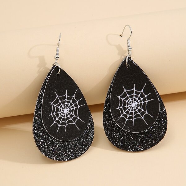 

Spider Web Decor Drop Earrings, Black