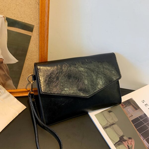 

Minimalist Flap Square Bag With Wristlet, Black