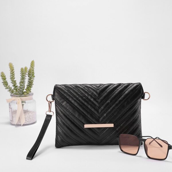 

Chevron Flap Square Bag With Wristlet, Black