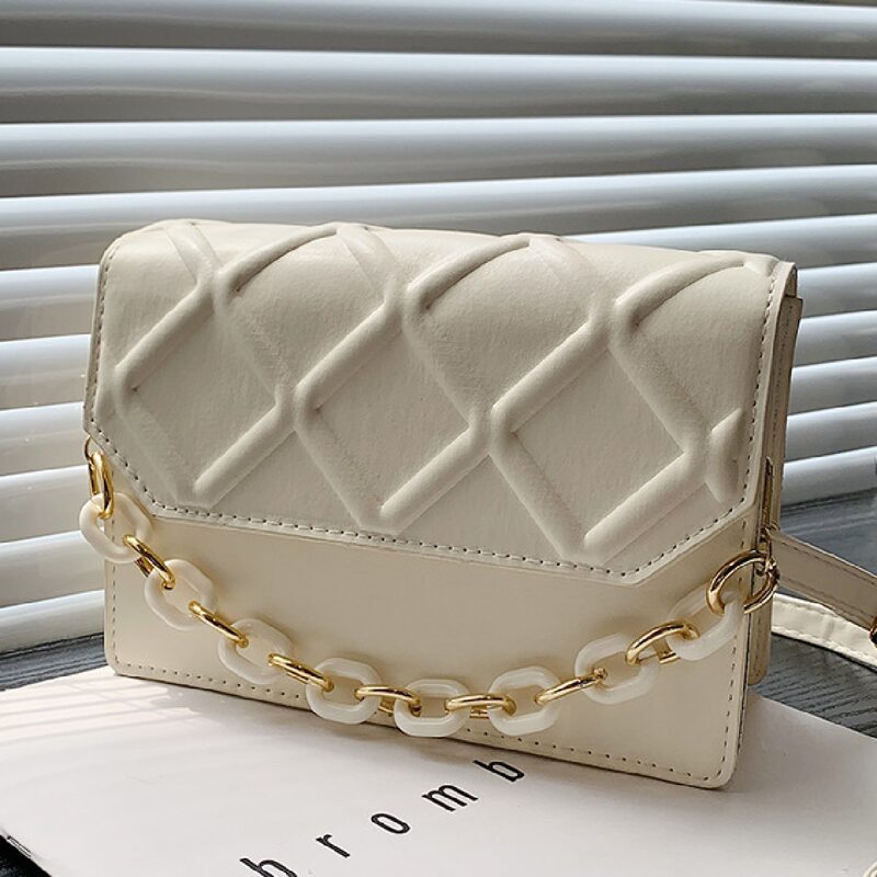 

Chain Handle Flap Satchel Bag, White