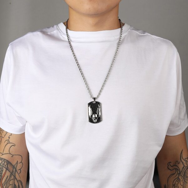 

Men Skull & Wing Charm Necklace, Antique silver