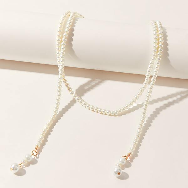 

Faux Pearl Beaded Necklace, Beige