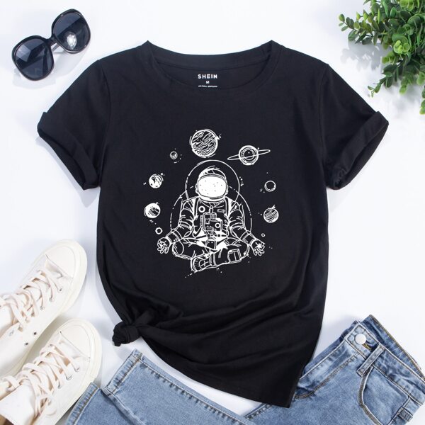 

Spaceman And Planet Print Tee, Black