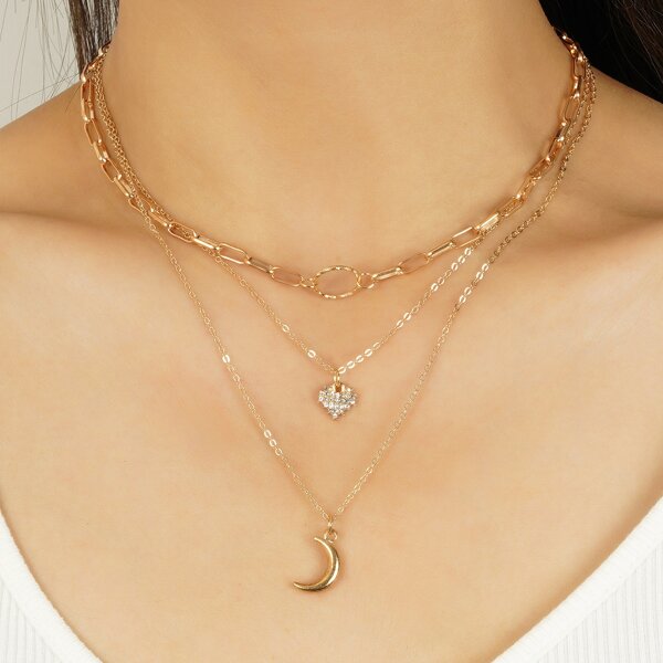 

Moon Charm Layered Necklace, Gold