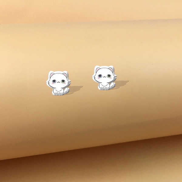 

Cat Decor Stud Earrings, White