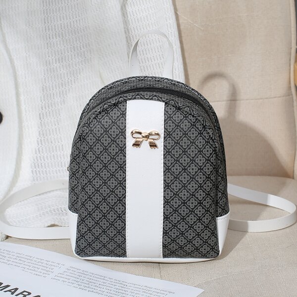 

Letter Graphic Bow Decor Backpack, Black and white