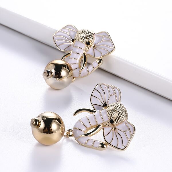 

Elephant Decor Drop Earrings, White