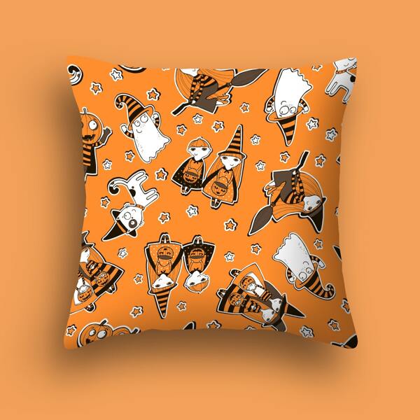 

Halloween Print Cushion Cover Without Filler, Multicolor