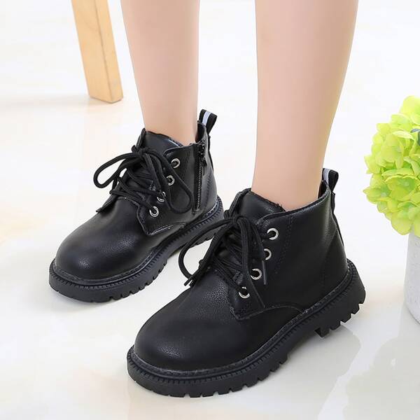 

Toddler Boys Minimalist Lace-up Front Ankle Boots, Black