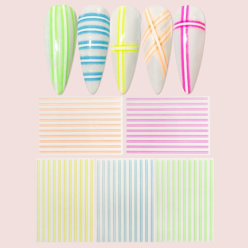 

5sheets Stripe Print Nail Art Sticker, Multicolor
