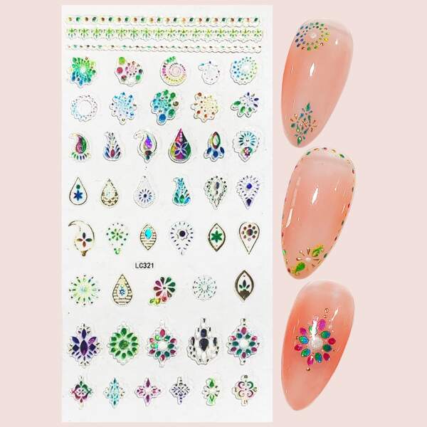 

1sheet Flower Pattern Nail Art Sticker, Multicolor