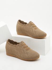 Knit Detail Lace-up Front Hidden  Heeled Shoes - Brown - View 2