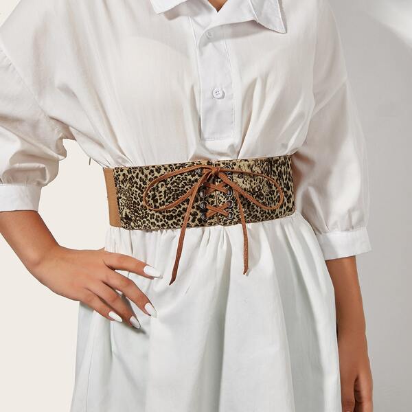 

Leopard Pattern Belt, Brown