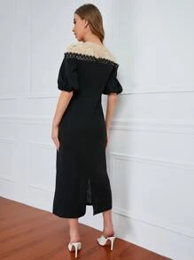 Modelyn 水溶蕾絲拼接燈籠袖洋裝