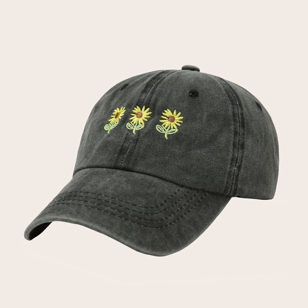 

Flower Embroidered Baseball Cap, Black