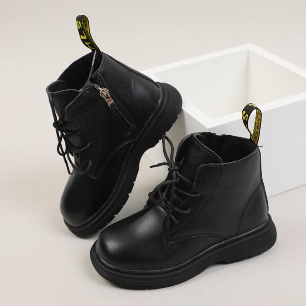 

Toddler Boys Minimalist Lace-up Front Combat Boots, Black