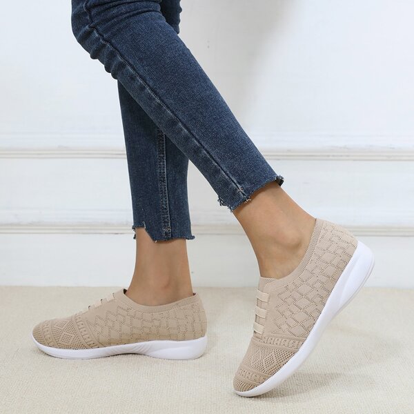 

Knit Detail Slip On Shoes, Beige