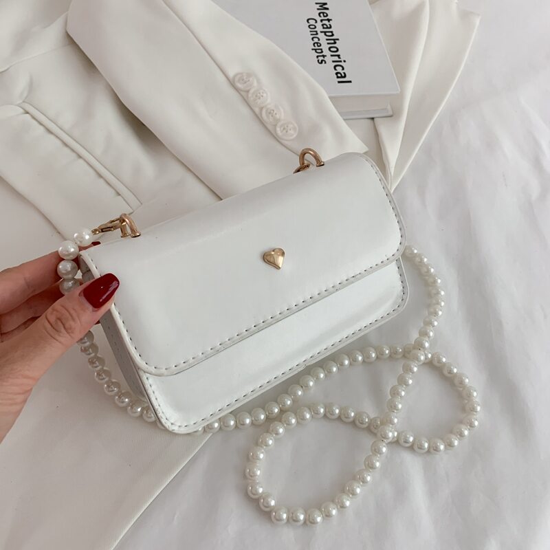 

Faux Pearl Beaded Crossbody Bag, White