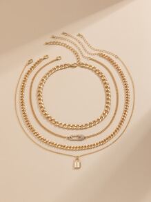 4入組鏈條樣式項鍊 - 金黃色 - 查看 5