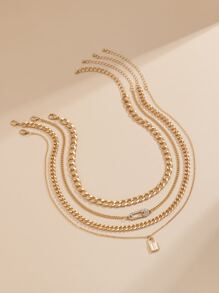 4入組鏈條樣式項鍊 - 金黃色 - 查看 4