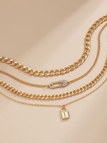 4入組鏈條樣式項鍊 - 金黃色 - 查看 3