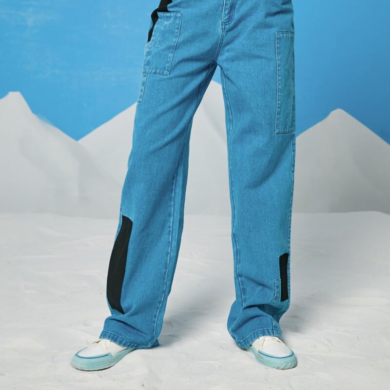 

Colorblock Straight Leg Jeans, Blue