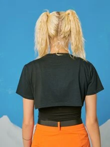 ROMWE Street Life Camiseta corta con letra - Negro - Ver 2