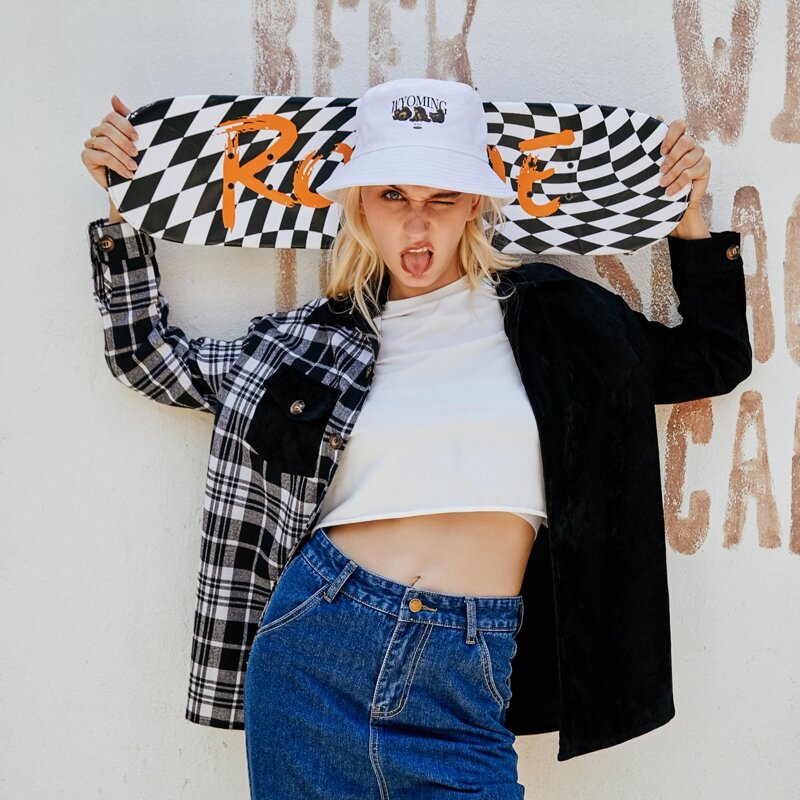 

Contrast Plaid Button Front Pocket Overshirt, Black and white