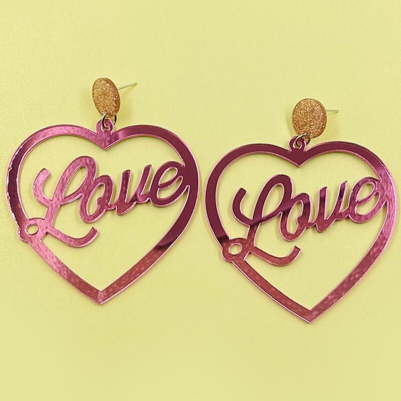 

Hollow Out Letter Design Earrings, Hot pink