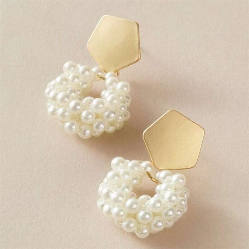 

Faux Pearl Decor Earrings, Gold