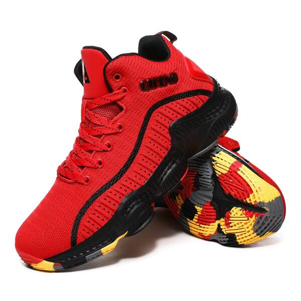 

Men Two Tone Letter Graphic Breathable Sneakers, Red
