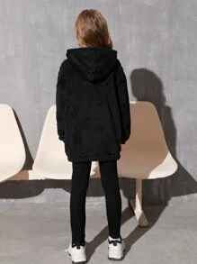 SHEIN Girls Slogan Embroidery Teddy Hoodie & Leggings