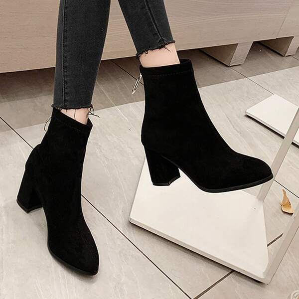 

Suede Back Zipper Chunky Boots, Black