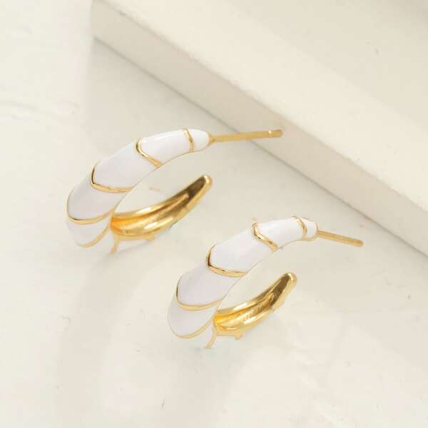 

18K Gold Plated Cuff Hoop Earrings, White