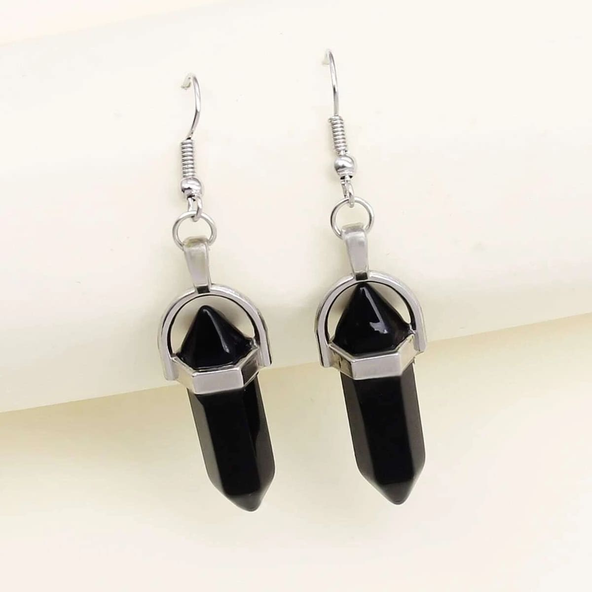 

Geo Stone Drop Earrings, Black