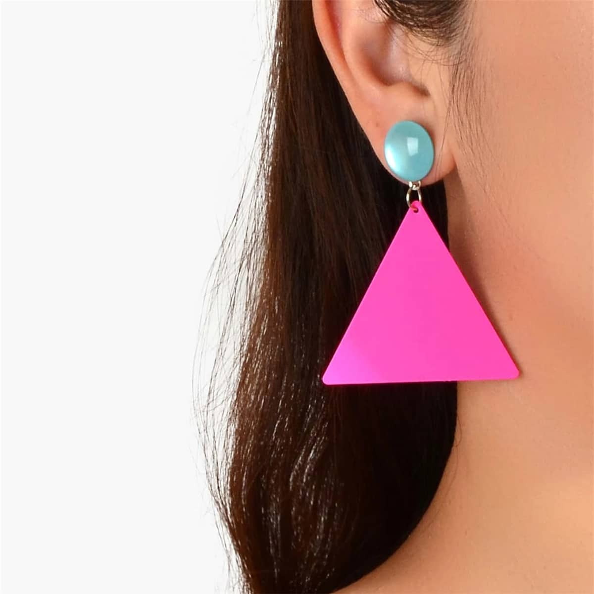 

Geo Drop Earrings, Hot pink