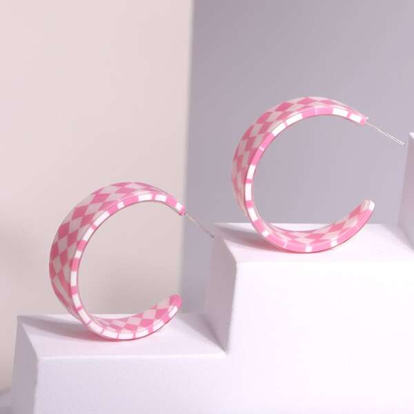 

Plaid Pattern Cuff Hoop Earrings, Multicolor