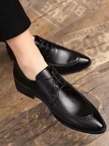Hombres Zapatos oxford con cordón delantero de punta - Negro - Ver 4