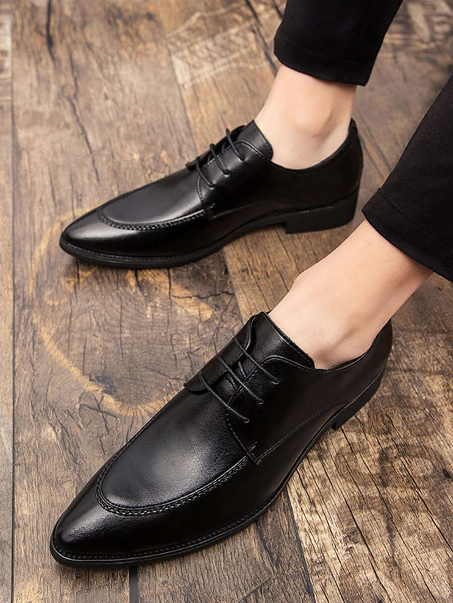 Hombres Zapatos oxford con cordón delantero de punta - Negro - Ver 1