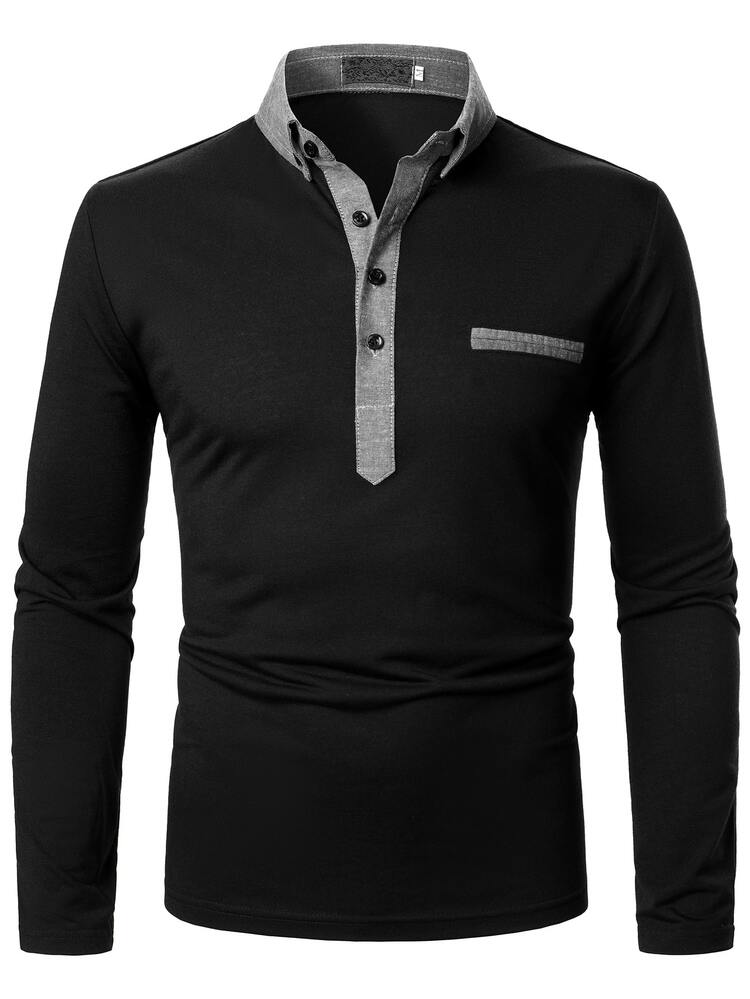 Manfinity Homme Men Button Front Polo Shirt - Black - View 3