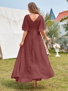 Váy tay bồng xếp ly chấm bi Swiss - Gỗ đỏ - Xem 2